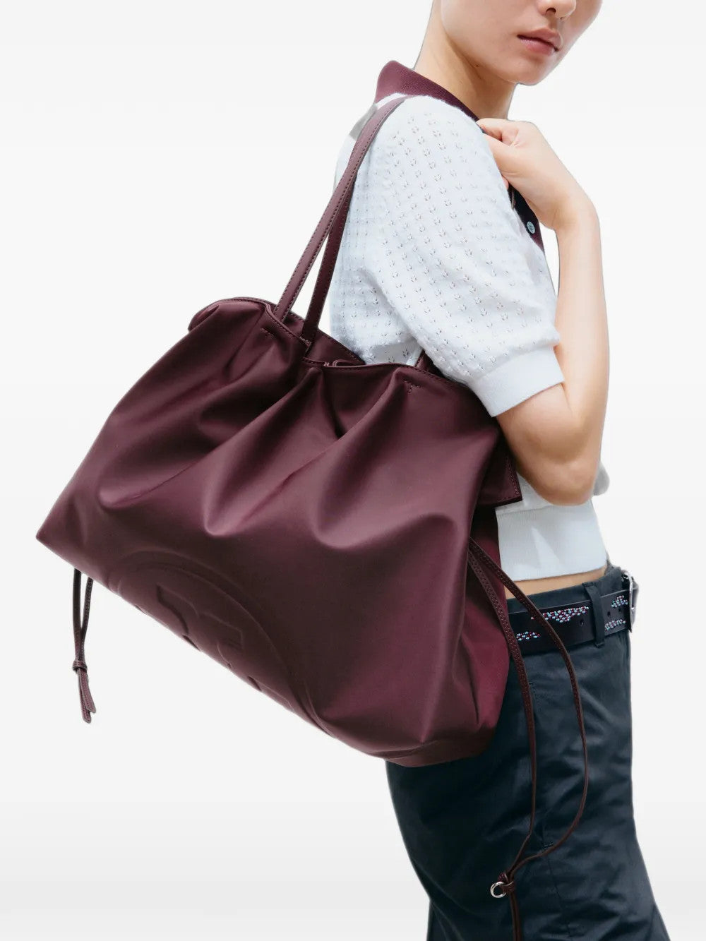 Burgundy bag, side view