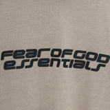 Close up of the grey t-shirt, showing texture of the cotton fabric