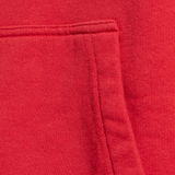 Close up of red sweats-hoodies, showing texture of the cotton fabric