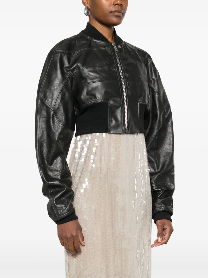 RICK OWENS - Women Cropped Leather Girdered Bomber