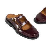 Close up of brown loafers, showing texture of the Calf Leather fabric