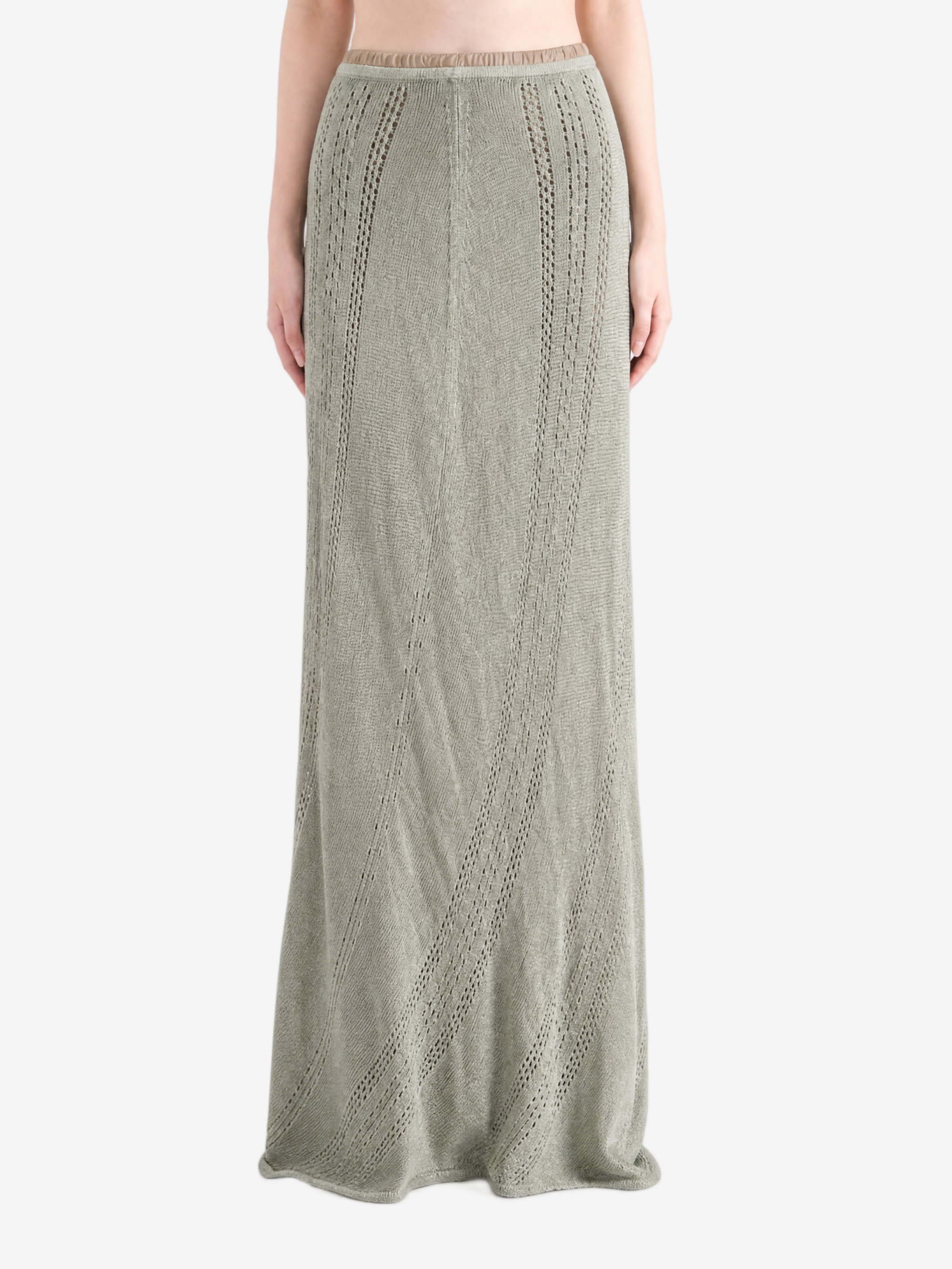 Green skirt, full body view