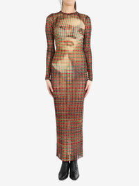 JEAN PAUL GAULTIER - Women Printed "Tartan Face" Mesh Long Dress