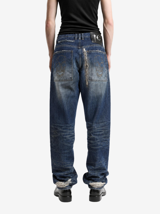 Blue pants, full body view