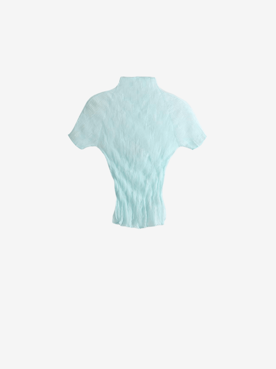 Blue shirt, back view