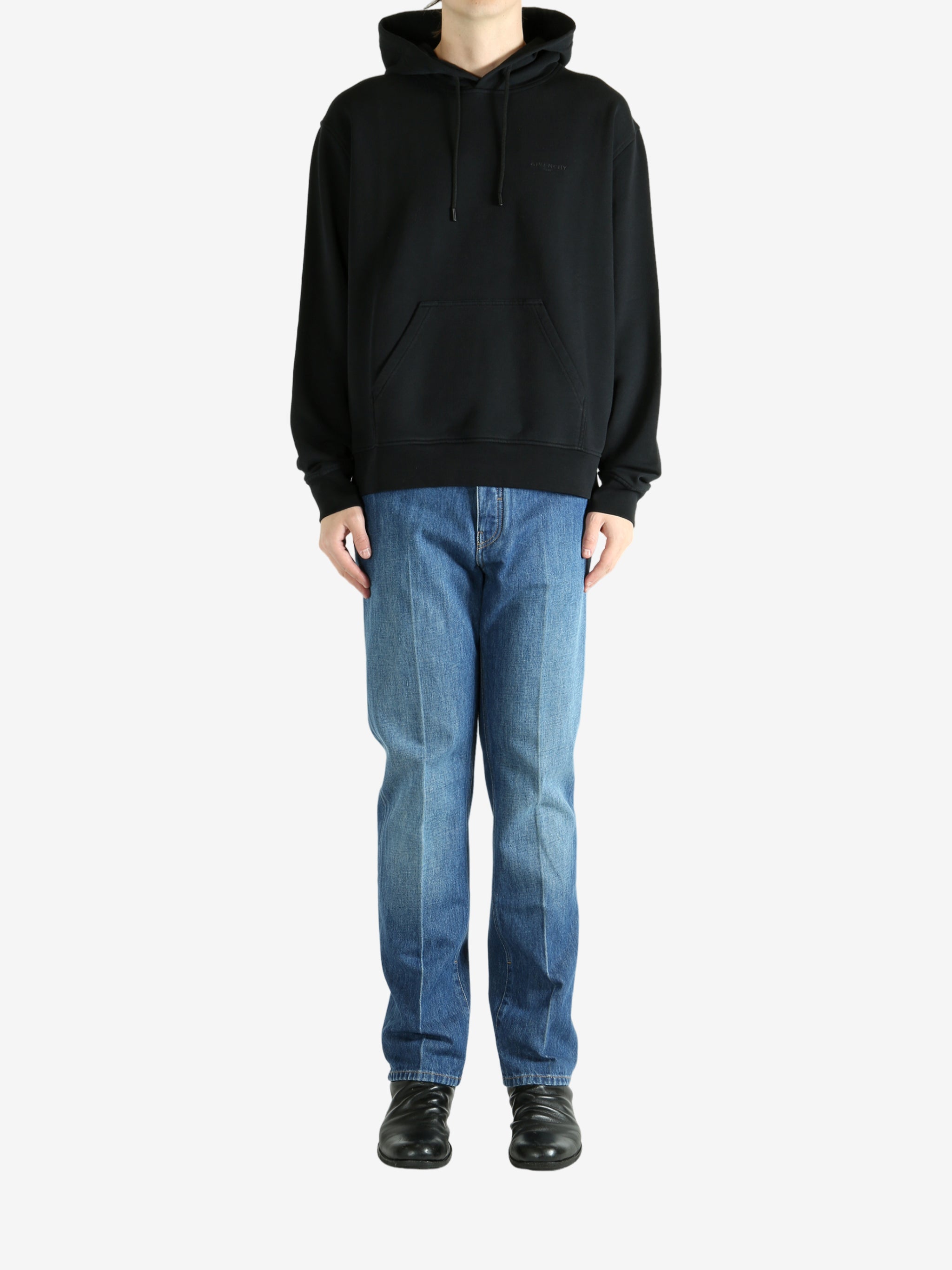 Black hoodie, full body view