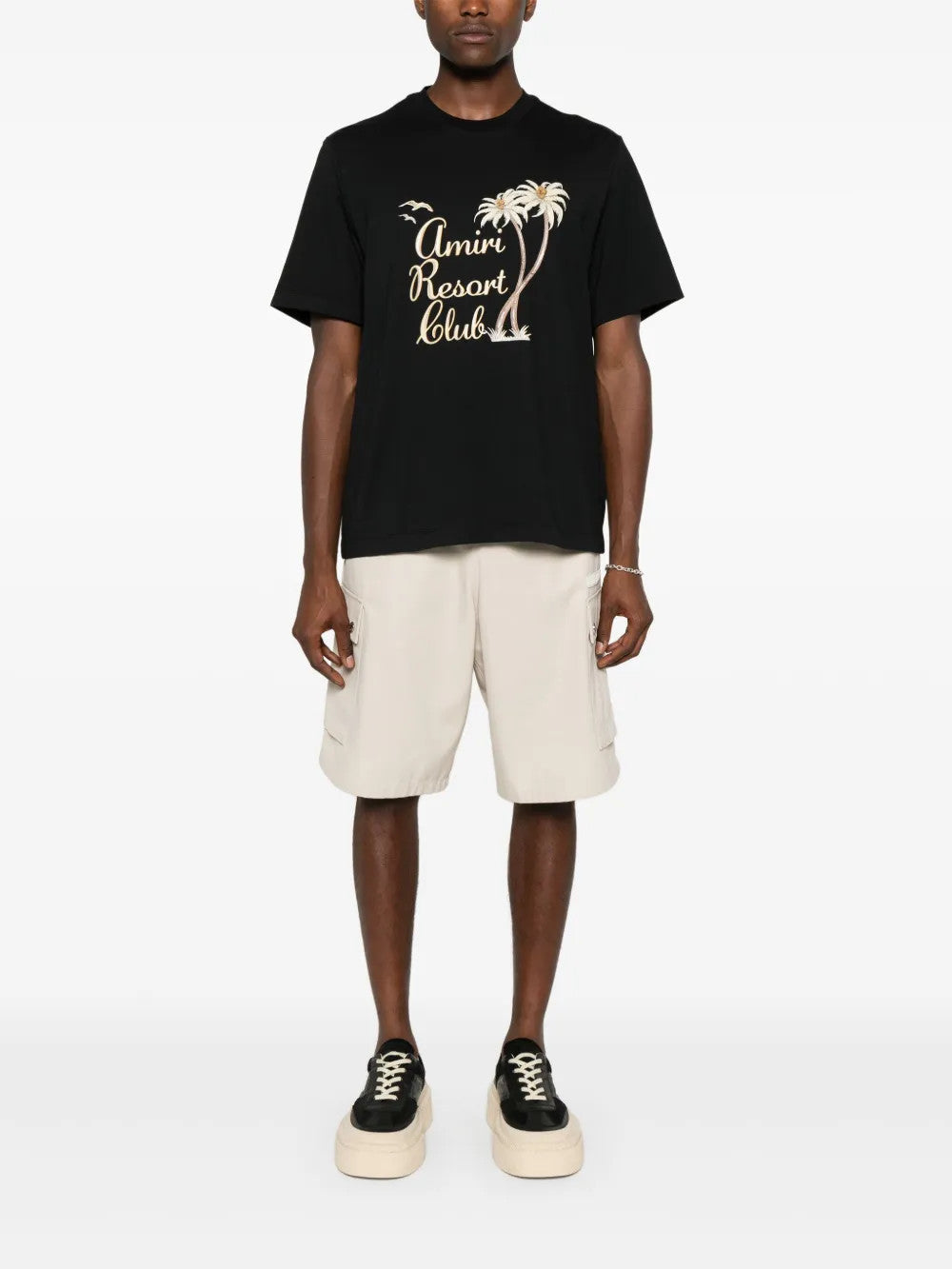 Black t-shirt, full body view