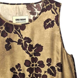 Close up of Brown dress, showing texture of the 50% viscose/ 50% cupro fabric