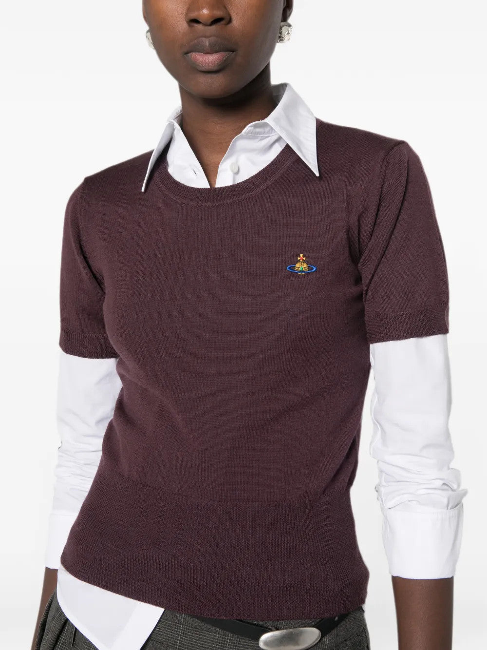 Burgundy top worn by a person, showing the top fit