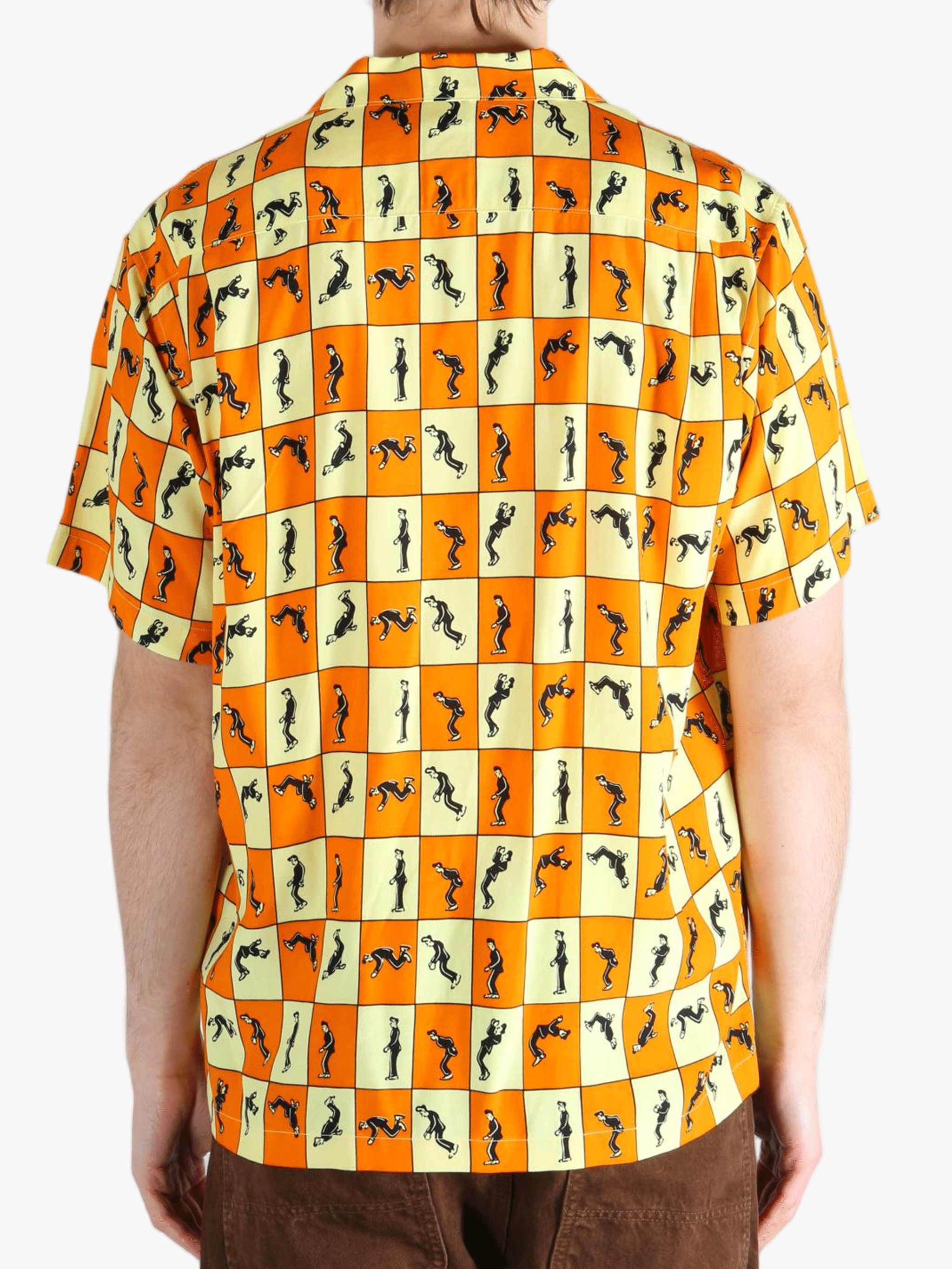 Orange shirt worn by a person, showing the shirt's fit