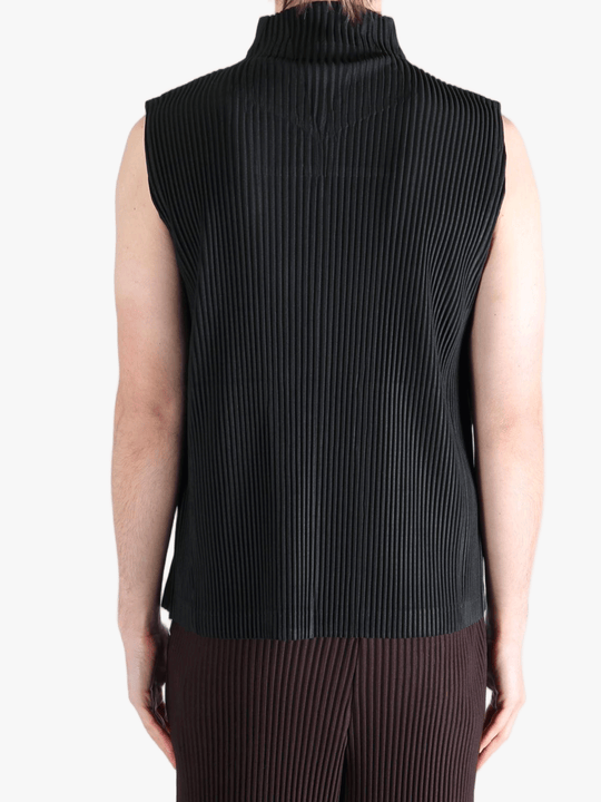 Black vest worn by a person, showing the vests fit