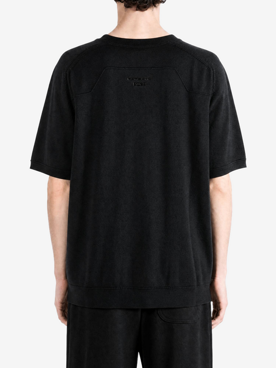 Black t-shirt, full body view