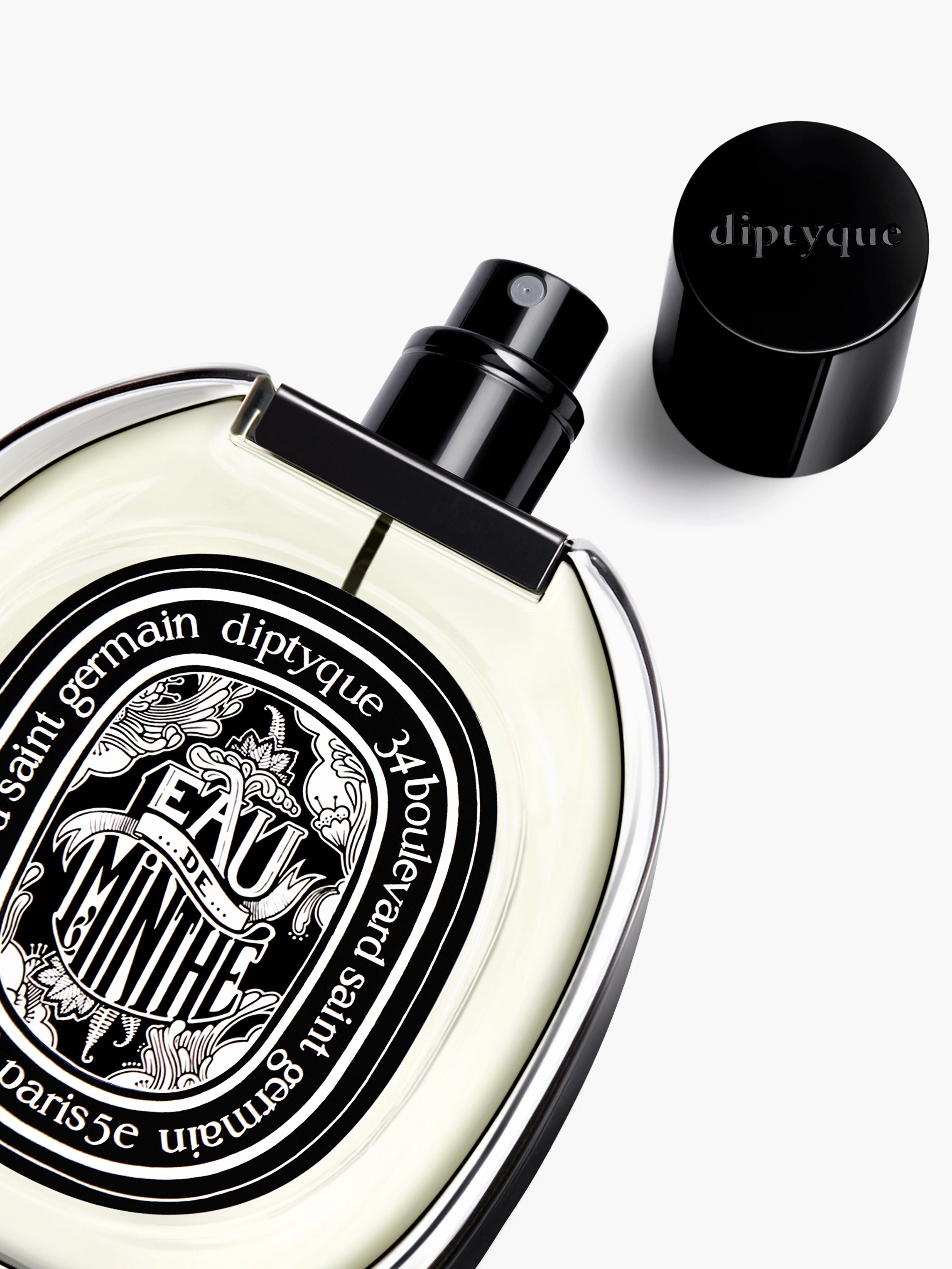 Close up of eau de minthe perfume, showing texture of the fabric