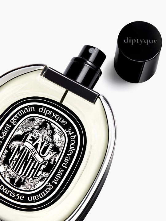 Close up of eau de minthe perfume, showing texture of the fabric
