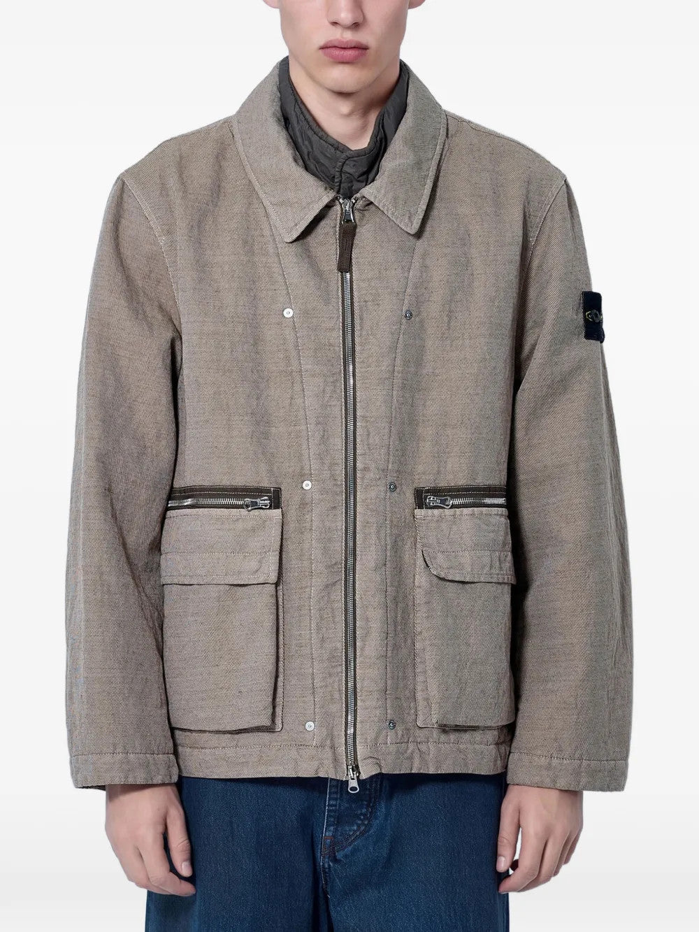 Tan jacket, full body view