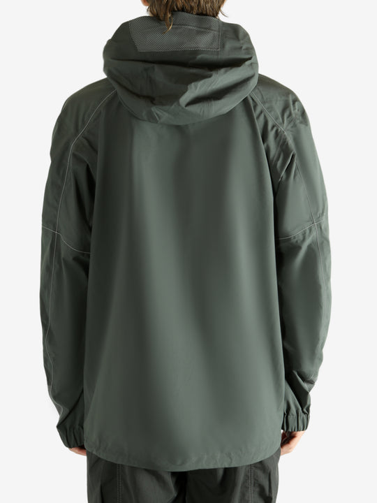 Green coat worn by a person, showing the coat fit