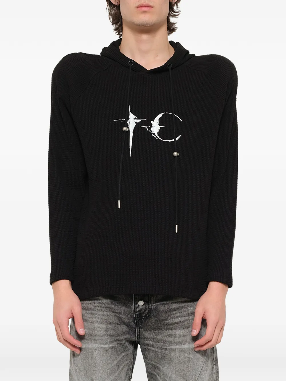Black hoodie, full body view