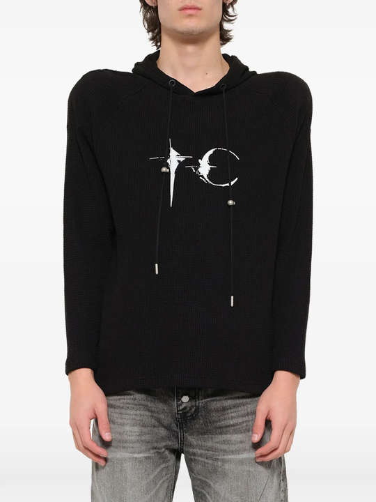 Black hoodie, full body view