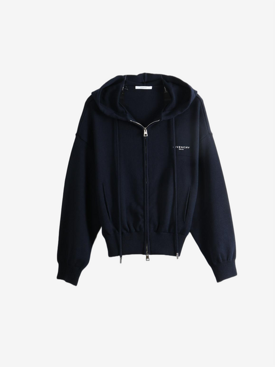 Navy hoodie, front view