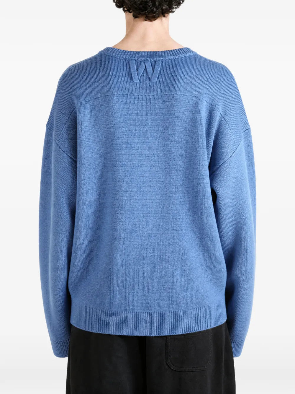 Blue knitwear, full body view