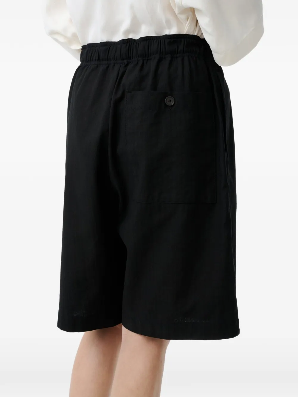 Black shorts worn by a person, showing the shorts's fit