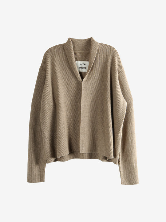 Tan cardigan, front view