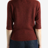 Red sweater worn by a person,showing the red sweater‘s fit