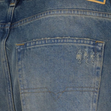 Close up of blue jeans,showing texture of the cotton fabric.