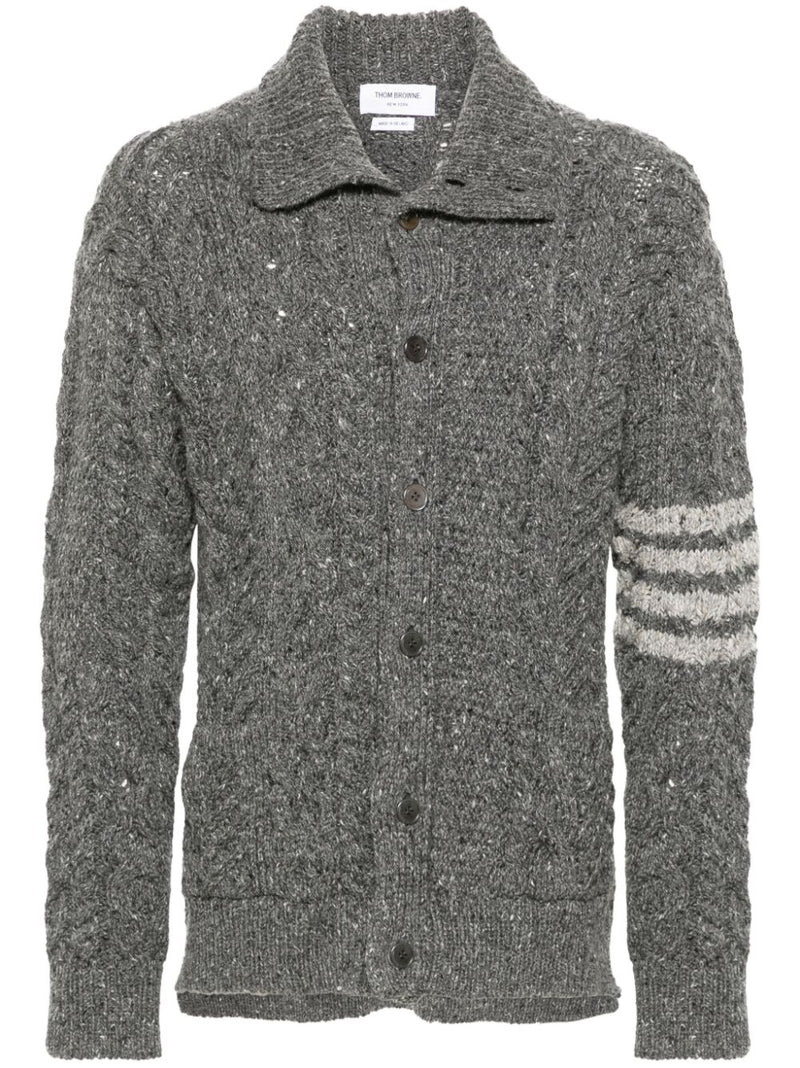 THOM BROWNE - Men Mixed Cable Stitch Mock Neck Cardigan In Donegal