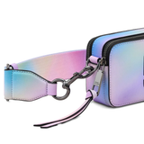 Close up of blue bag,showing texture of the leather fabric