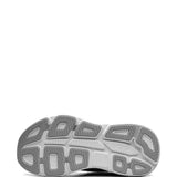 Close up of grey sneakers, showing texture of the rubber fabric