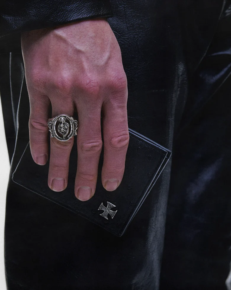 Close up of Grey jewelry, showing detail