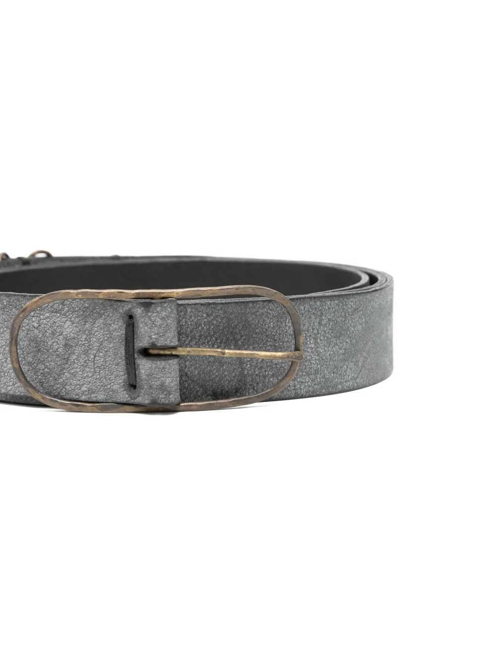 Close up of Black belt, showing texture of the Calf Leather fabric