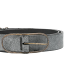 Close up of Black belt, showing texture of the Calf Leather fabric