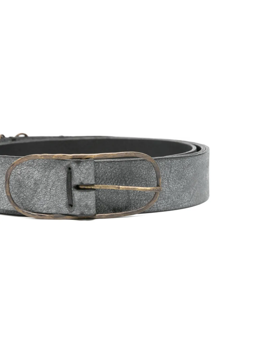 Close up of Black belt, showing texture of the Calf Leather fabric