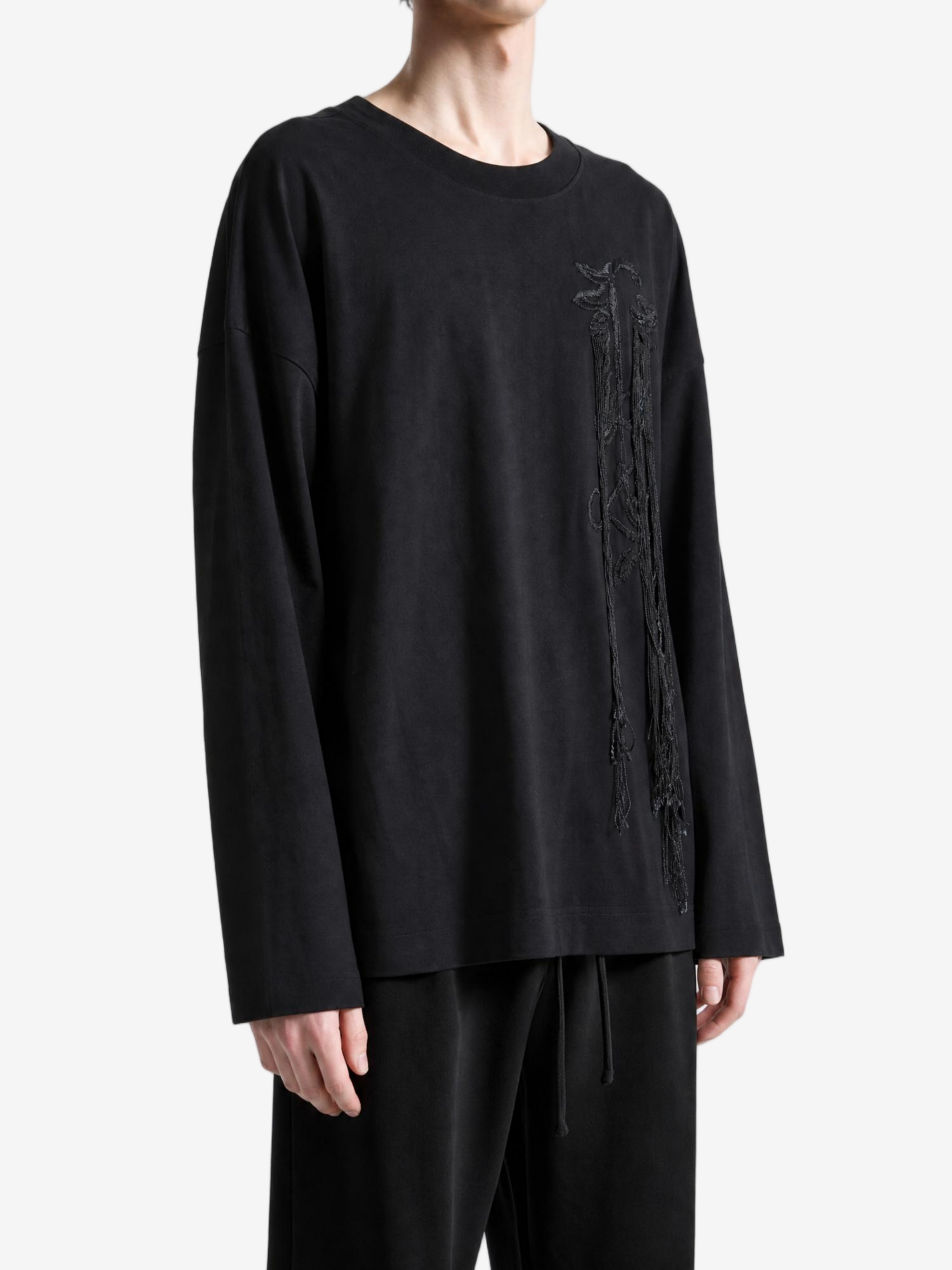Black t-shirt, full body view