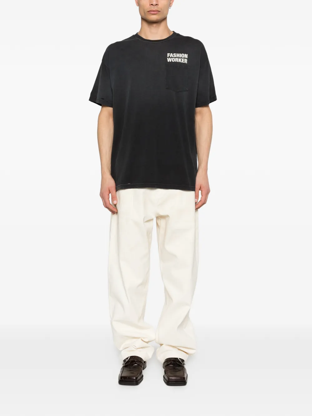 black t-shirt, full body view