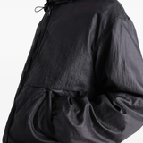 Close up of black jacket, showing texture of the Polyamide fabric