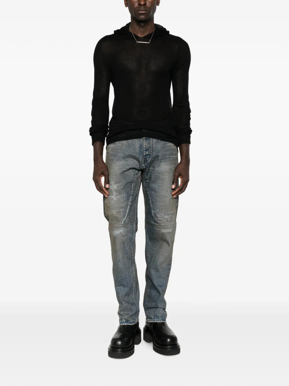 Black t-shirt, full body view
