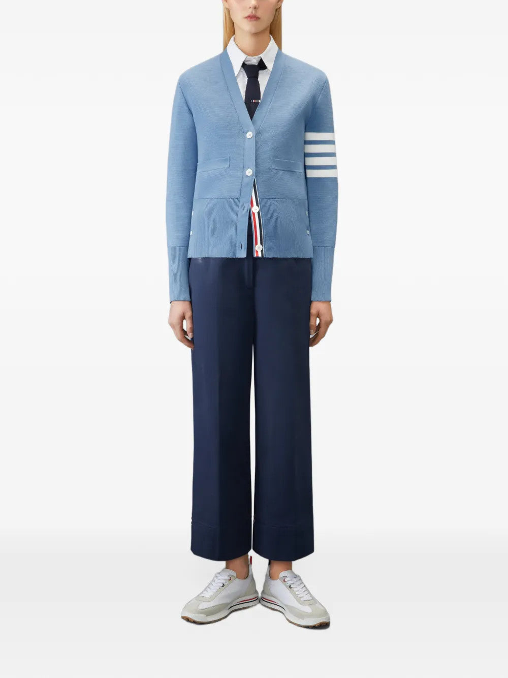 Blue knitwear, full body view