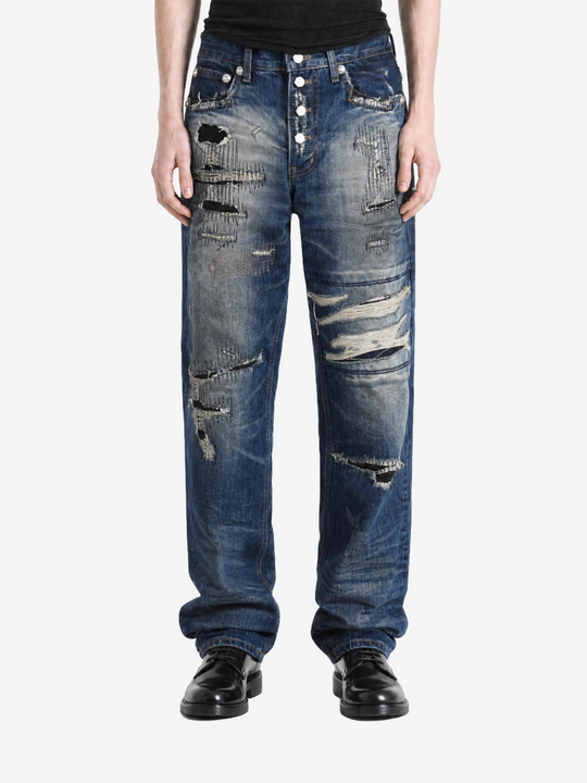 Blue pants, full body view
