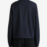Navy jacket, full body view