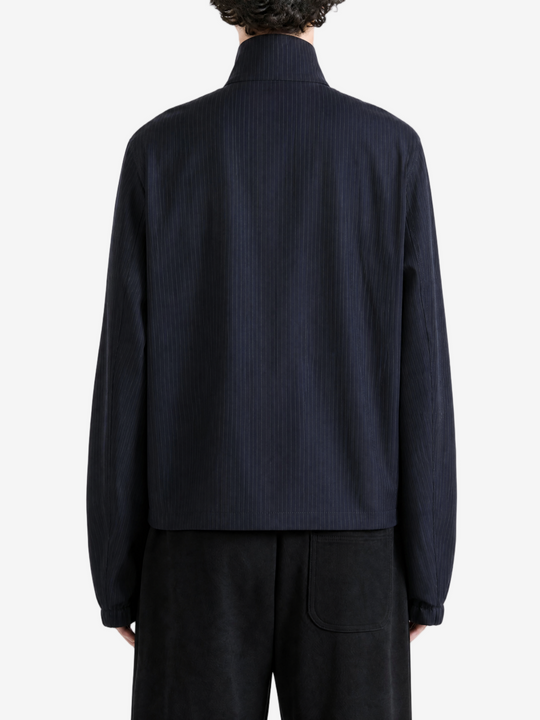 Navy jacket, full body view