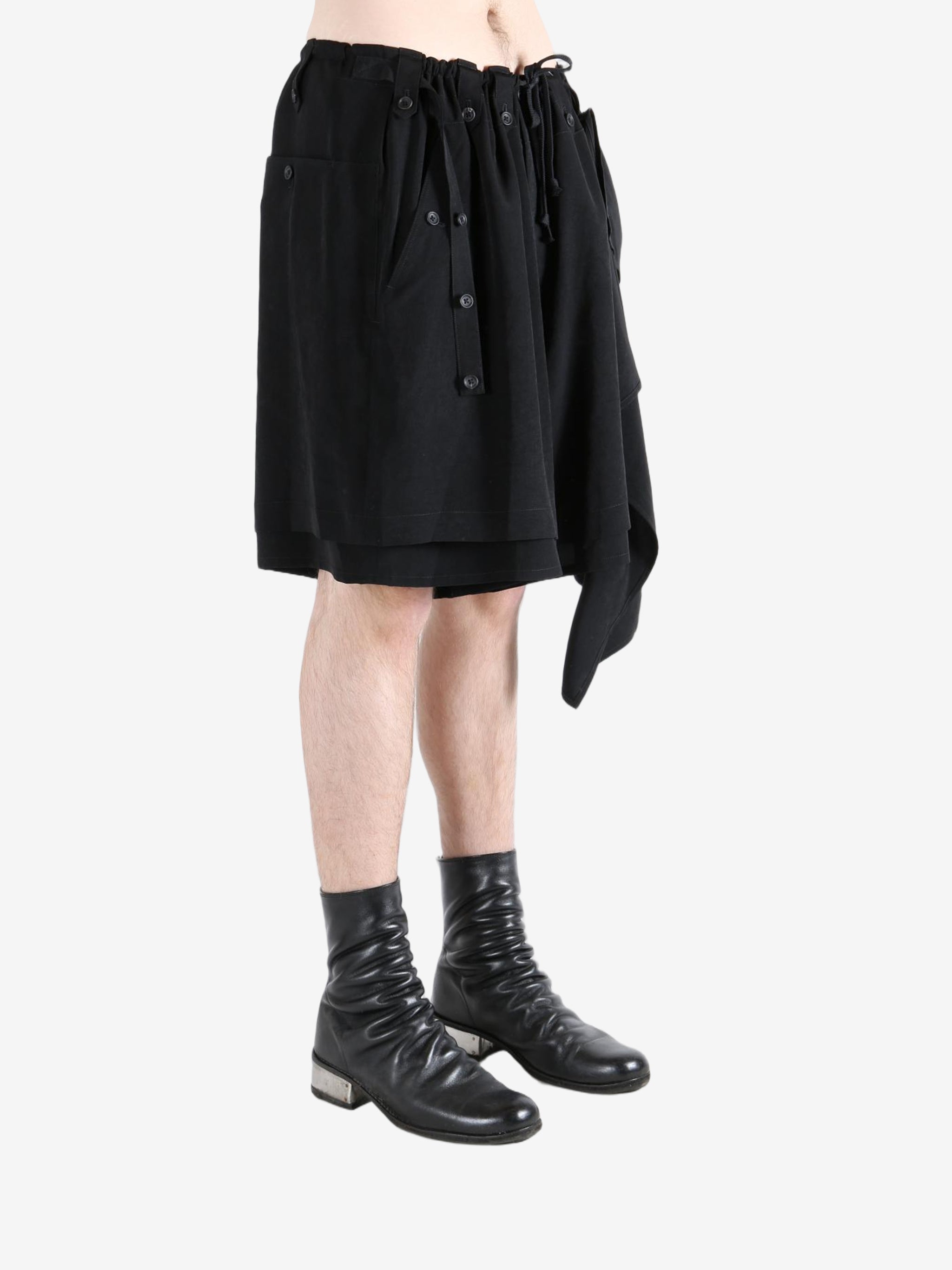 Black shorts worn by a person, showing the shorts's fit