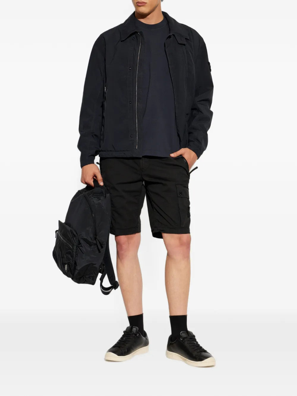 Black shorts, full body view