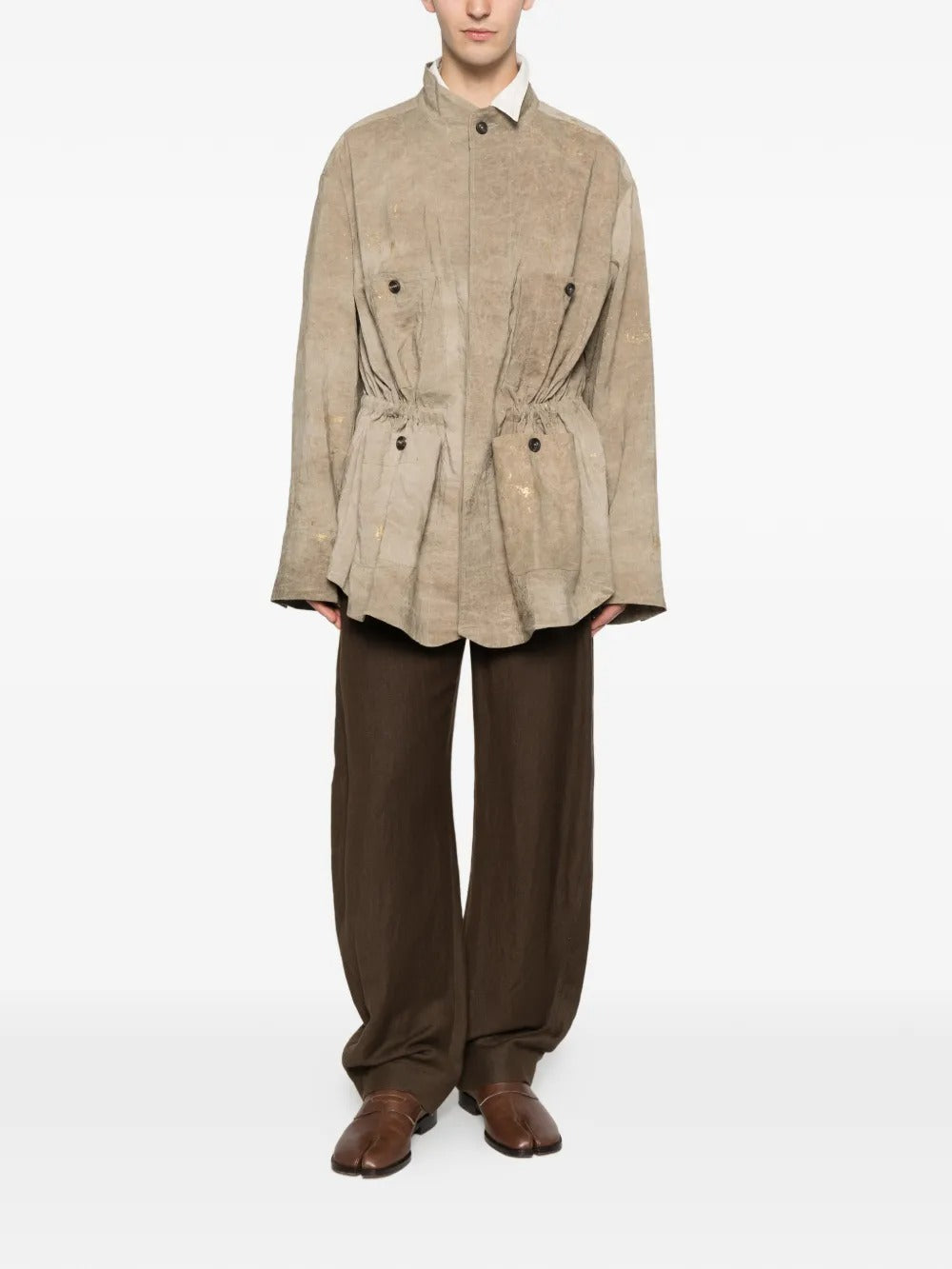 Tan jacket, full body view