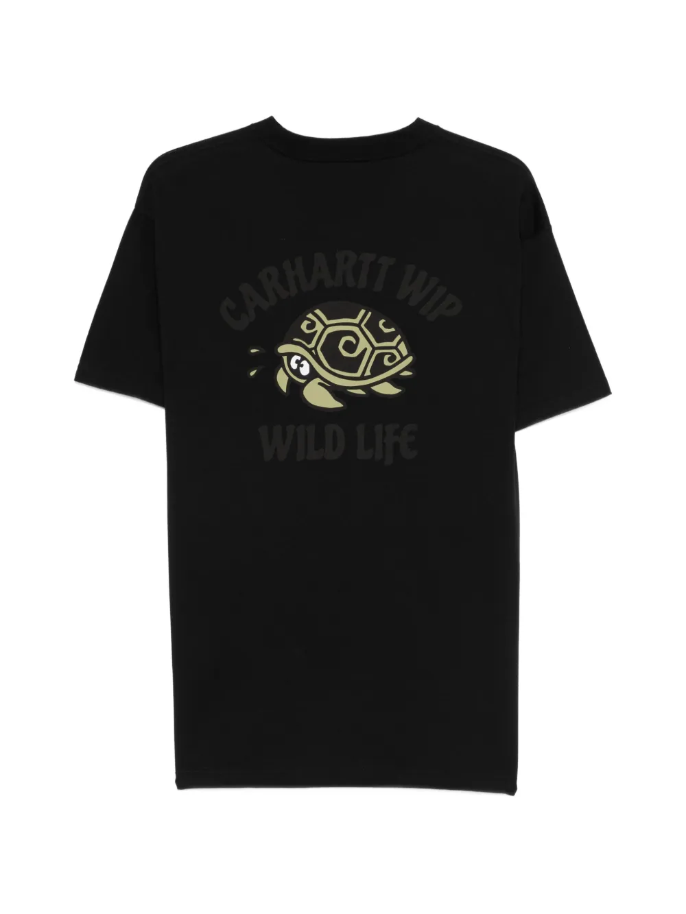 Black t-shirt, back view showing graphic print