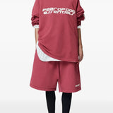 Red t-shirts, full body view