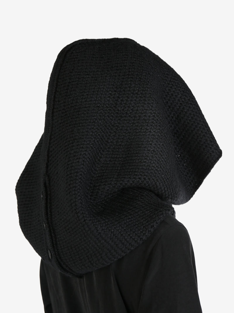 YOHJI YAMAMOTO - Women Knit Backside Button Hooded Warmer