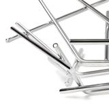 Close up of grey basket showing texture of the steel fabric